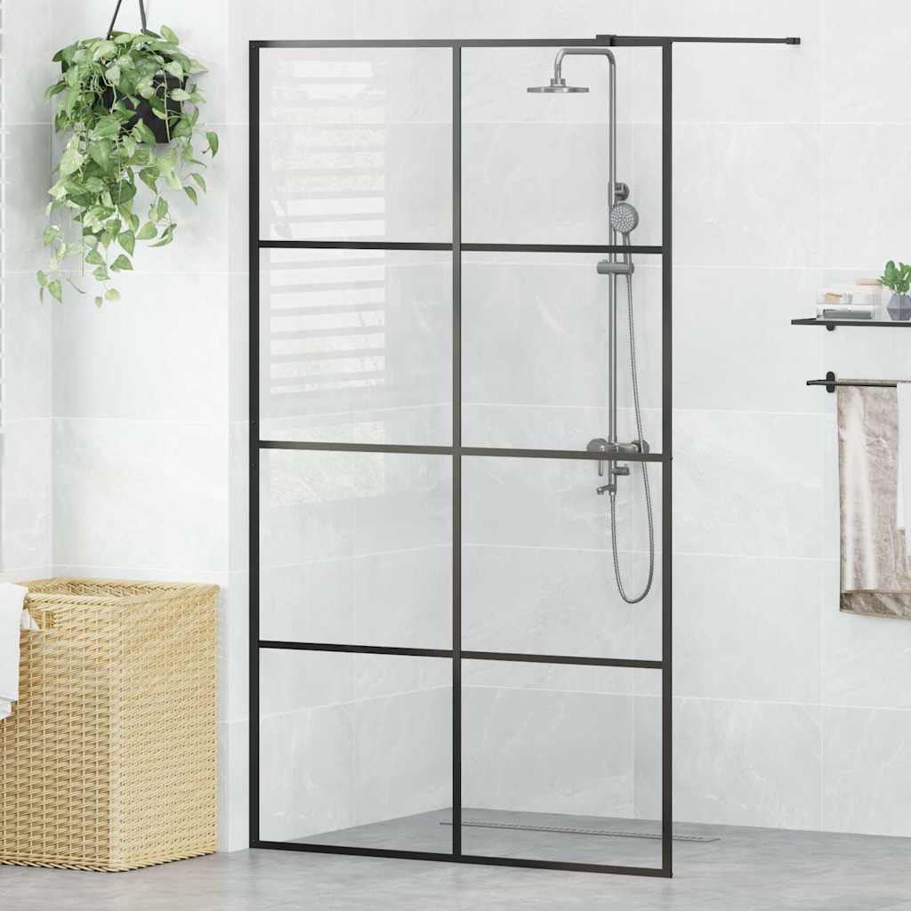 Walk-in Shower Wall with Clear ESG Glass 115x195 cm Black
