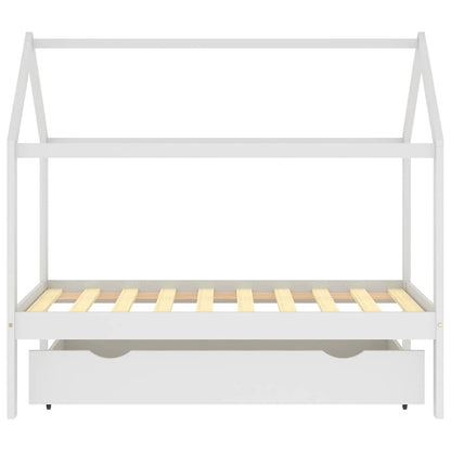 Kids Bed Frame with a Drawer White Solid Pine Wood 80x160 cm