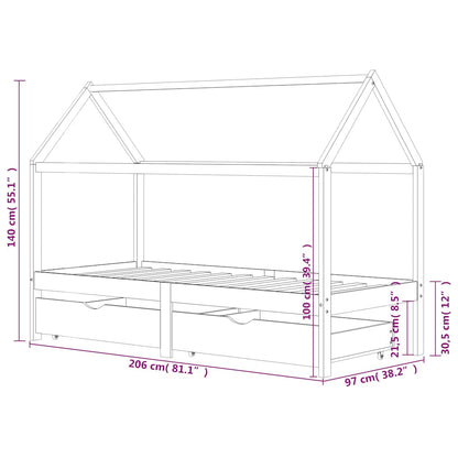 Kids Bed Frame with Drawers White Solid Pine Wood 90x200 cm