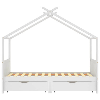 Kids Bed Frame with Drawers White Solid Pine Wood 90x200 cm
