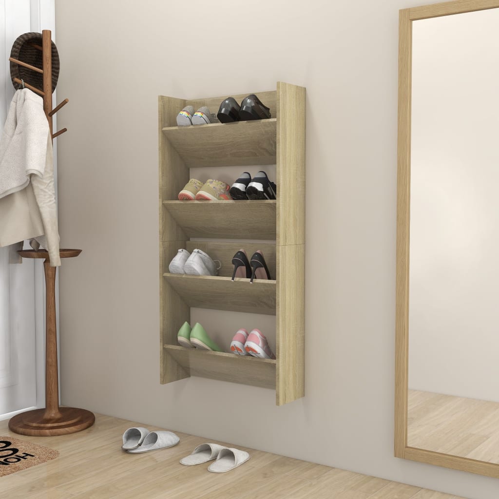 Wall Shoe Cabinets 2 pcs Sonoma Oak 60x18x60cm Engineered Wood