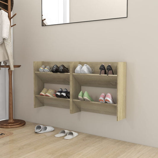 Wall Shoe Cabinets 2 pcs Sonoma Oak 60x18x60cm Engineered Wood