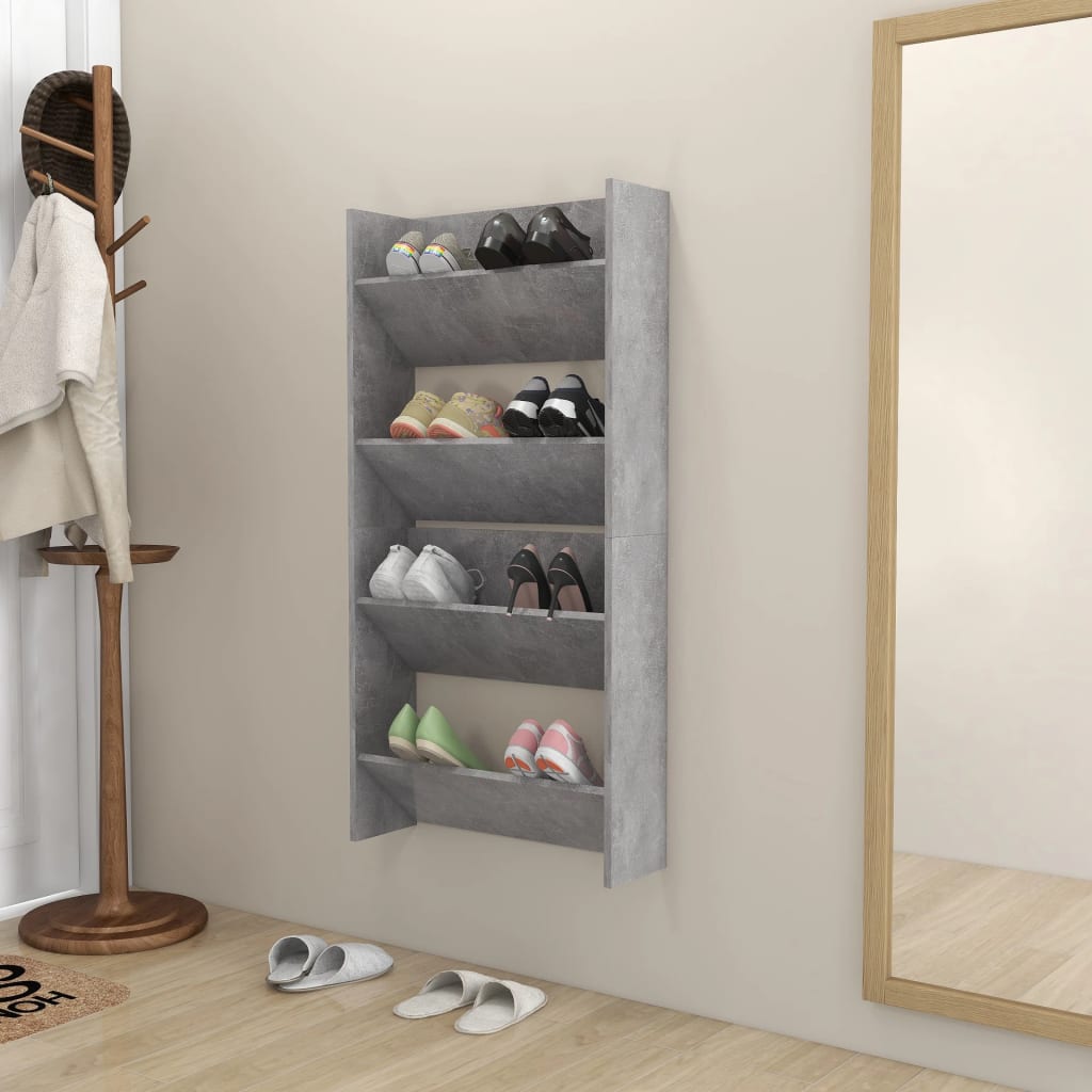 Wall Shoe Cabinets 2 pcs Concrete Grey 60x18x60 cm Engineered Wood