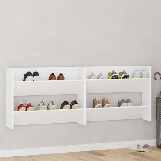 Wall Shoe Cabinet 2 pcs White 80x18x60 cm Engineered Wood