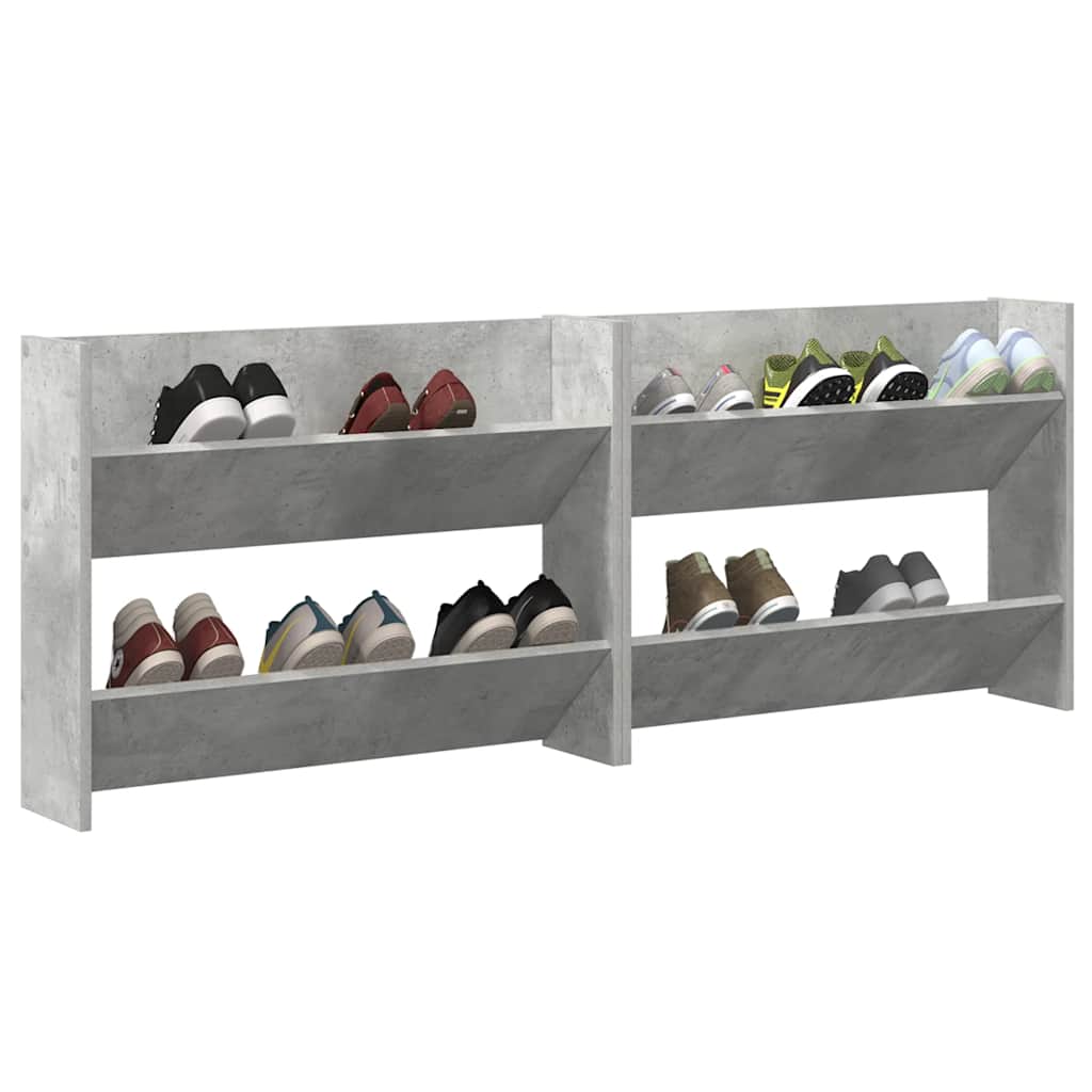 Wall Shoe Cabinets 2 pcs Concrete Grey 80x18x60 cm Engineered Wood