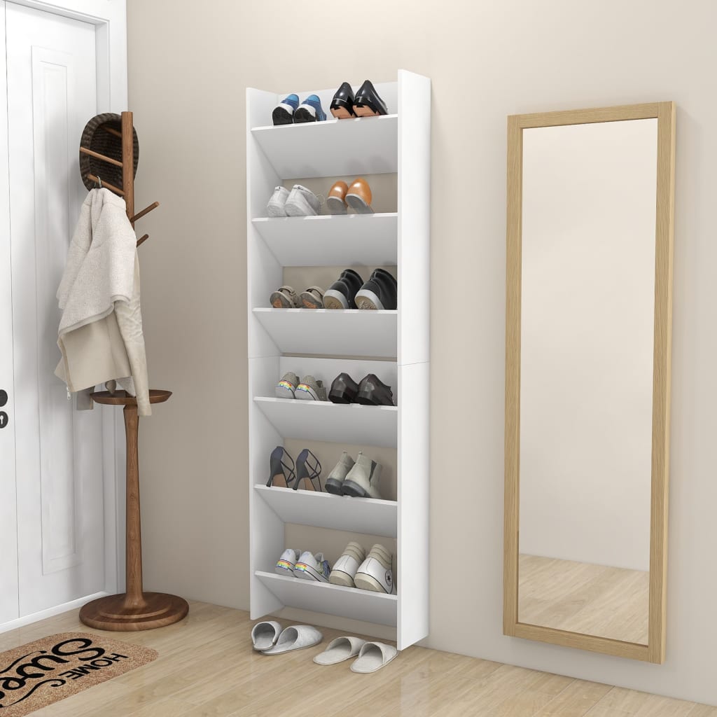 Wall Shoe Cabinets 2 pcs  White 60x18x90 cm Engineered Wood