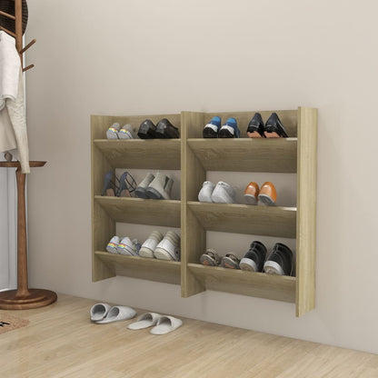 Wall Shoe Cabinets 2 pcs  Sonoma Oak 60x18x90 cm Engineered Wood