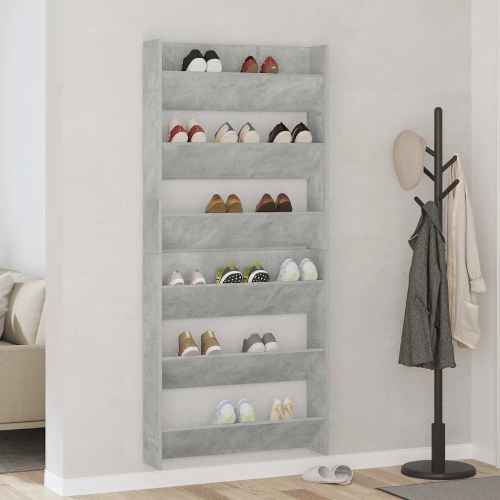 Wall Shoe Cabinets 2 pcs  Concrete Grey 80x18x90 cm Engineered Wood