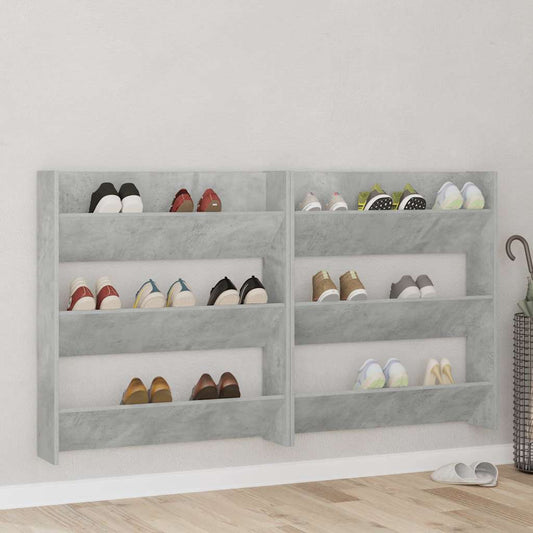 Wall Shoe Cabinets 2 pcs  Concrete Grey 80x18x90 cm Engineered Wood
