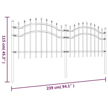Garden Fence with Spear Top Black 239x75 cm Powder-coated Steel