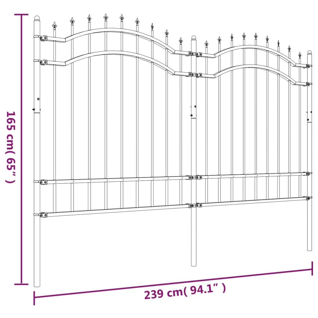 Garden Fence with Spear Top Black 239x125 cm Powder-coated Steel