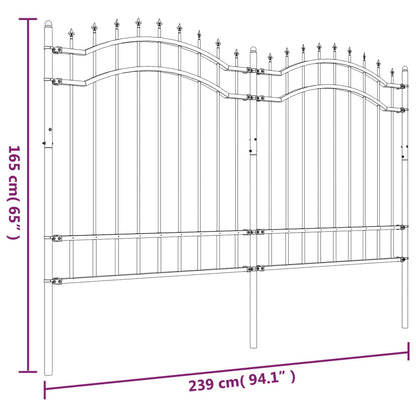 Garden Fence with Spear Top Black 239x125 cm Powder-coated Steel