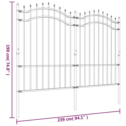 Garden Fence with Spear Top Black 239x150 cm Powder-coated Steel