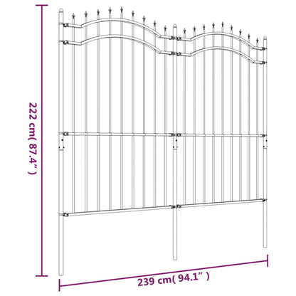 Garden Fence with Spear Top Black 239x175 cm Powder-coated Steel