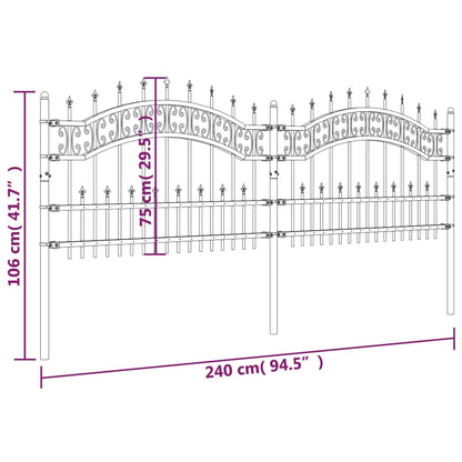 Garden Fence with Spear Top Black 240x75 cm Powder-coated Steel