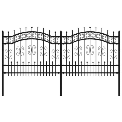 Garden Fence with Spear Top Black 240x100 cm Powder-coated Steel
