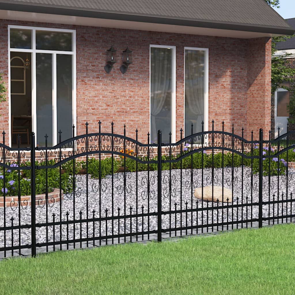 Garden Fence with Spear Top Black 240x100 cm Powder-coated Steel