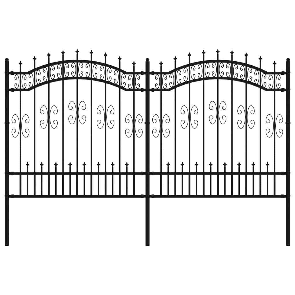 Garden Fence with Spear Top Black 240x125 cm Powder-coated Steel