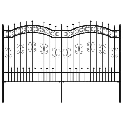 Garden Fence with Spear Top Black 240x125 cm Powder-coated Steel