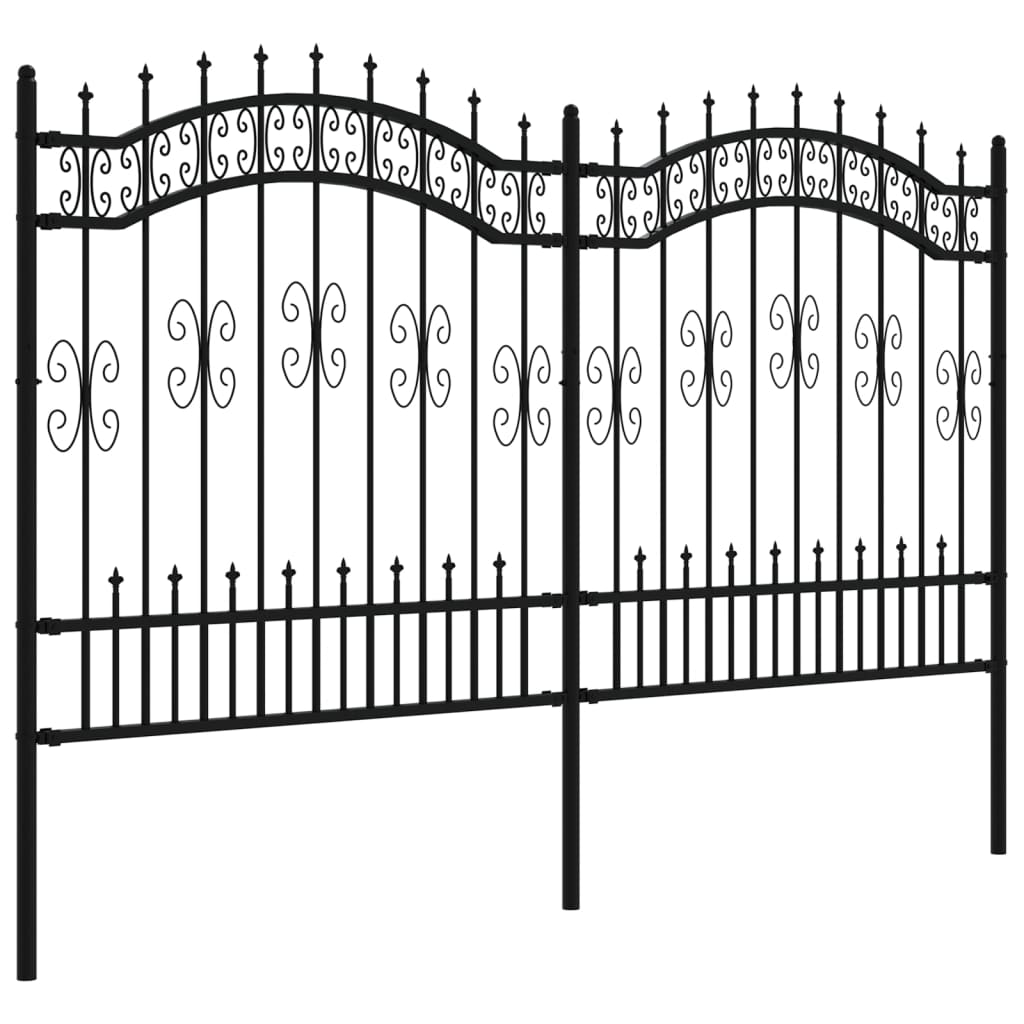 Garden Fence with Spear Top Black 240x125 cm Powder-coated Steel