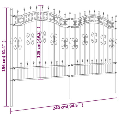 Garden Fence with Spear Top Black 240x125 cm Powder-coated Steel