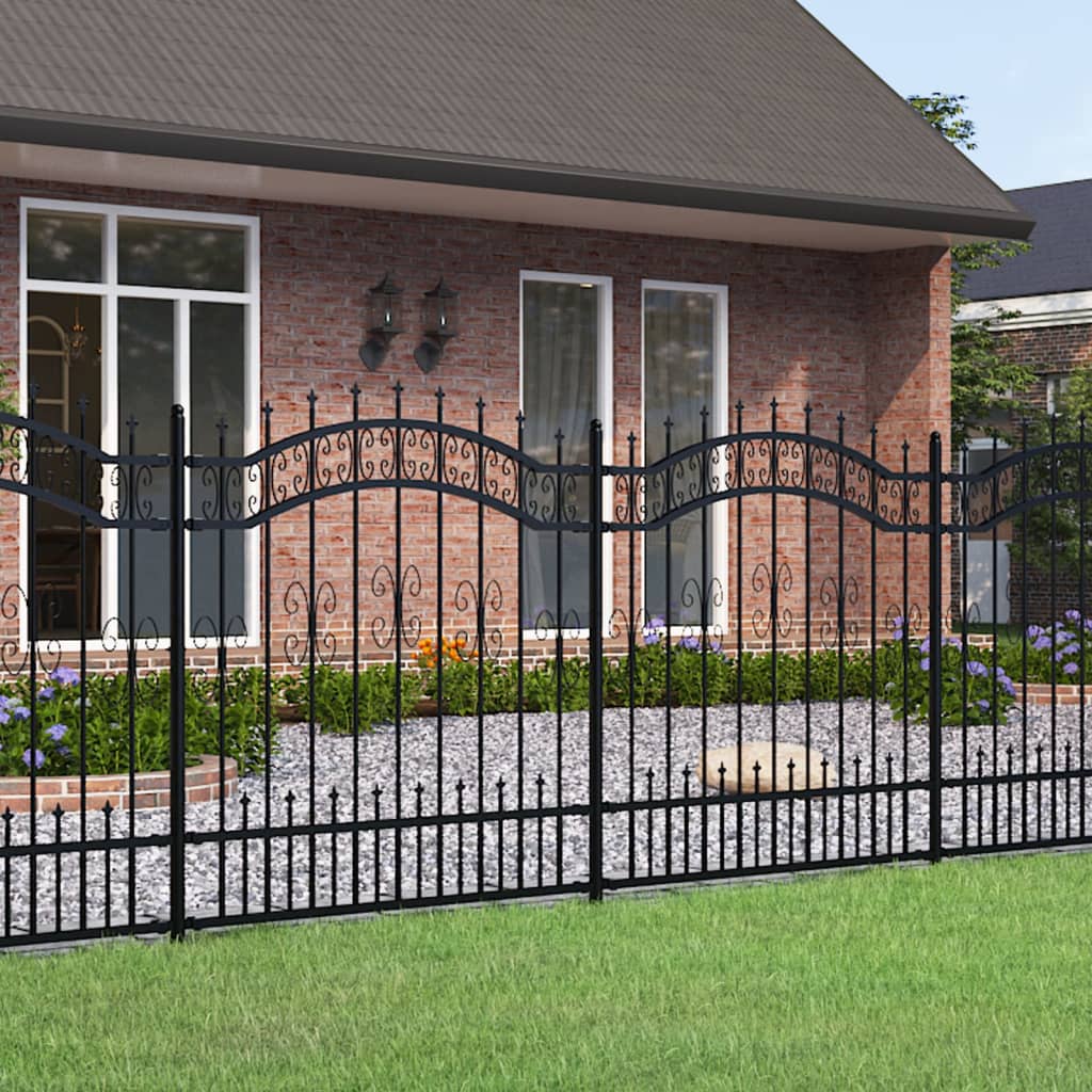 Garden Fence with Spear Top Black 240x125 cm Powder-coated Steel
