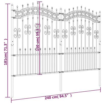 Garden Fence with Spear Top Black 240x150 cm Powder-coated Steel