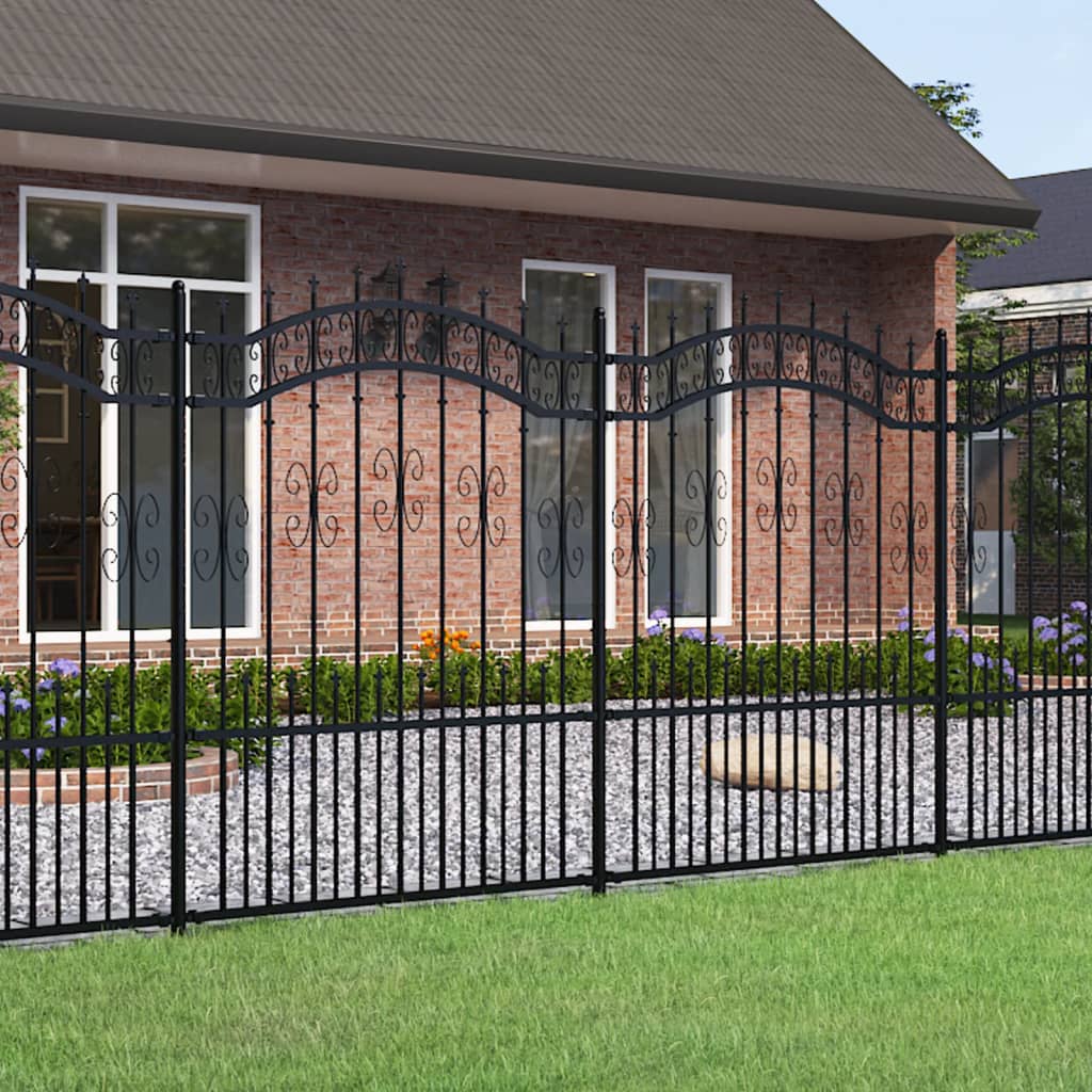 Garden Fence with Spear Top Black 240x150 cm Powder-coated Steel