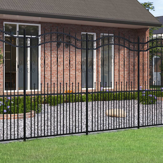 Garden Fence with Spear Top Black 240x175cm Powder-coated Steel