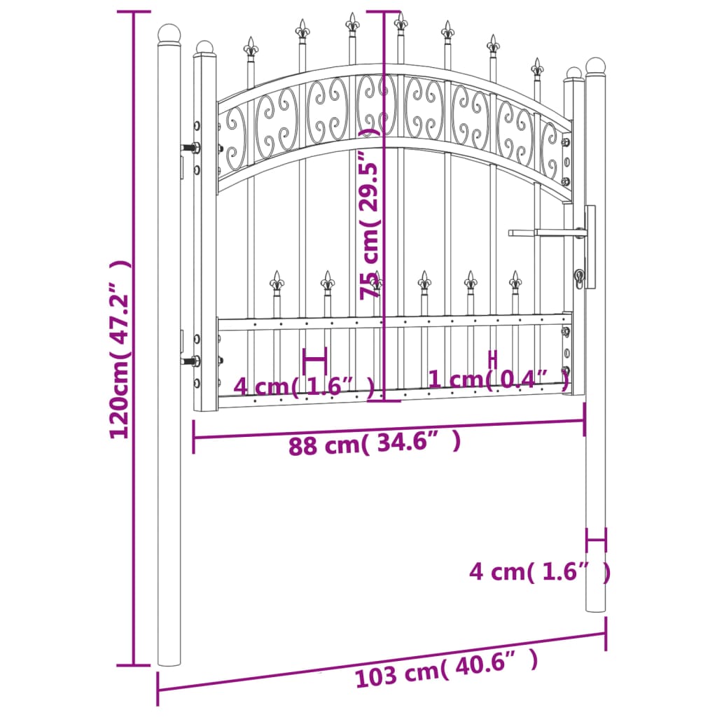 Fence Gate with Spear Top Black 103x75 cm Powder-coated Steel
