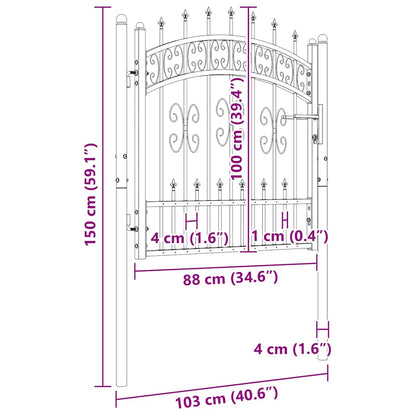 Fence Gate with Spear Top Black 103x100 cm Powder-coated Steel