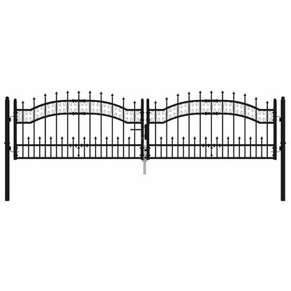 Fence Gate with Spear Top Black 305x75 cm Powder-coated Steel