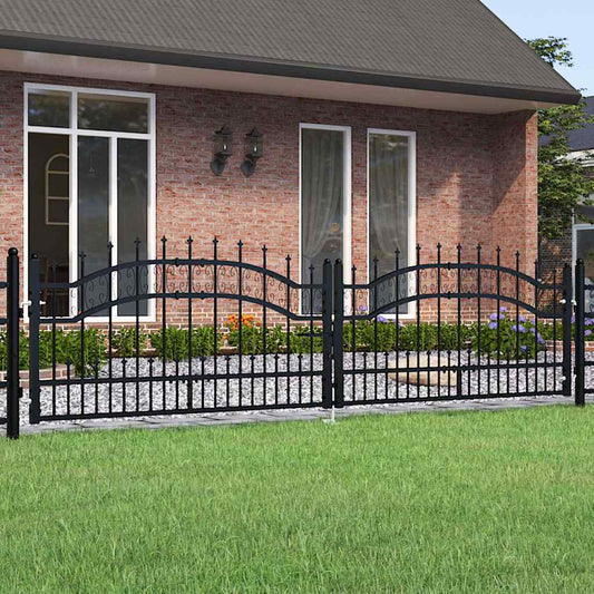 Fence Gate with Spear Top Black 305x75 cm Powder-coated Steel