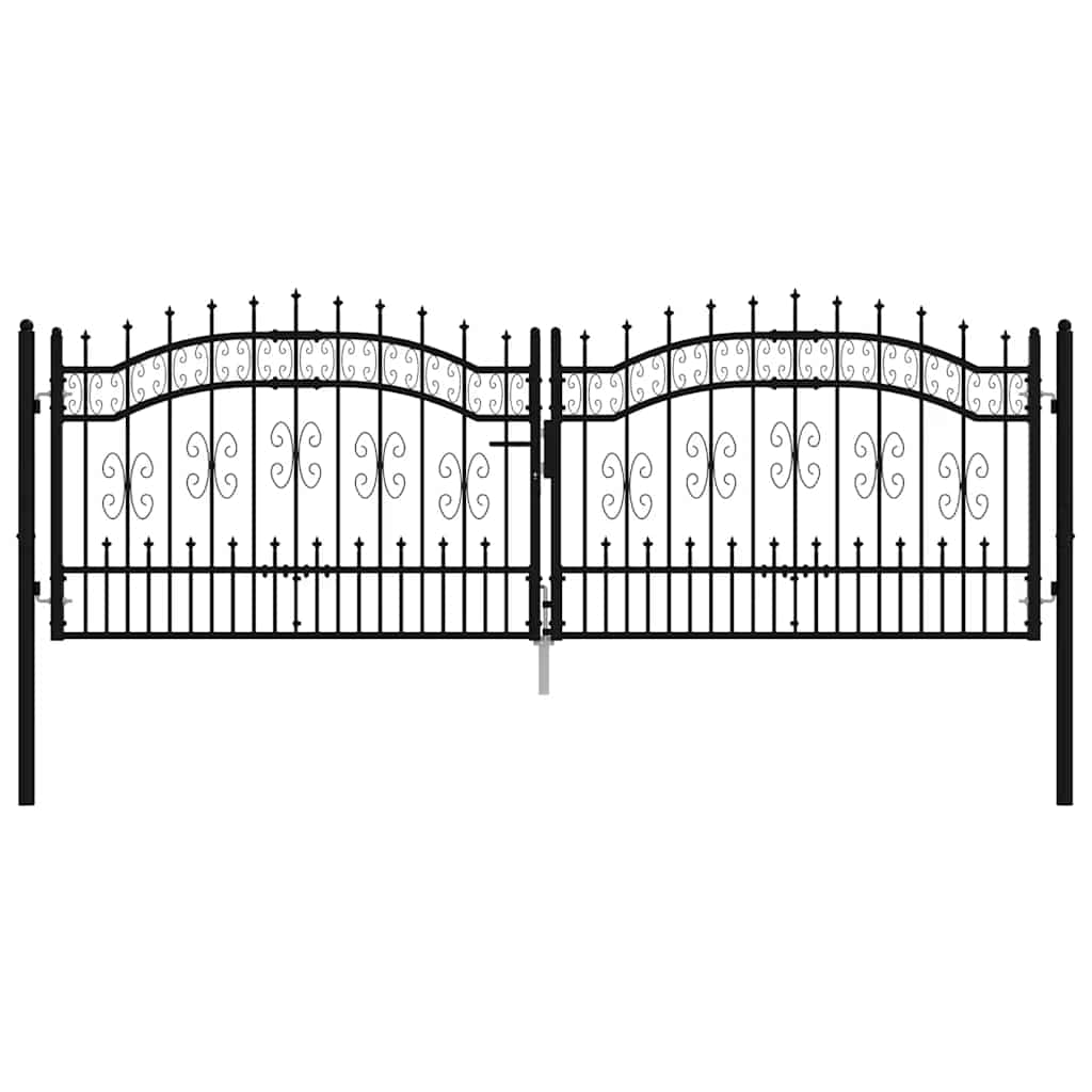 Fence Gate with Spear Top Black 305x100 cm Powder-coated Steel