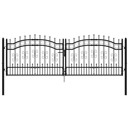 Fence Gate with Spear Top Black 305x100 cm Powder-coated Steel