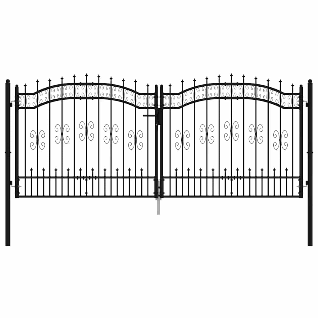 Fence Gate with Spear Top Black 305x125 cm Powder-coated Steel