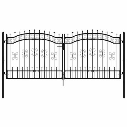 Fence Gate with Spear Top Black 305x125 cm Powder-coated Steel