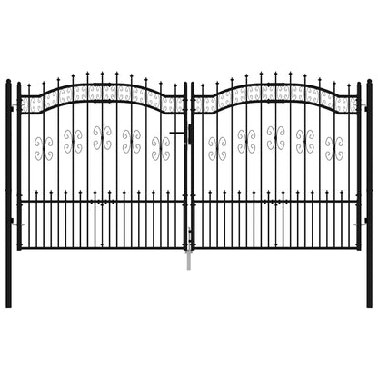 Fence Gate with Spear Top Black 305x150 cm Powder-coated Steel