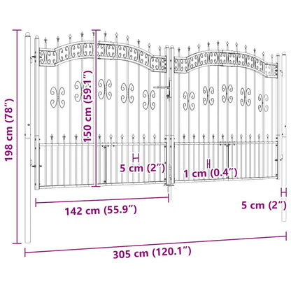 Fence Gate with Spear Top Black 305x150 cm Powder-coated Steel
