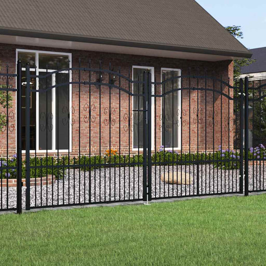 Fence Gate with Spear Top Black 305x150 cm Powder-coated Steel