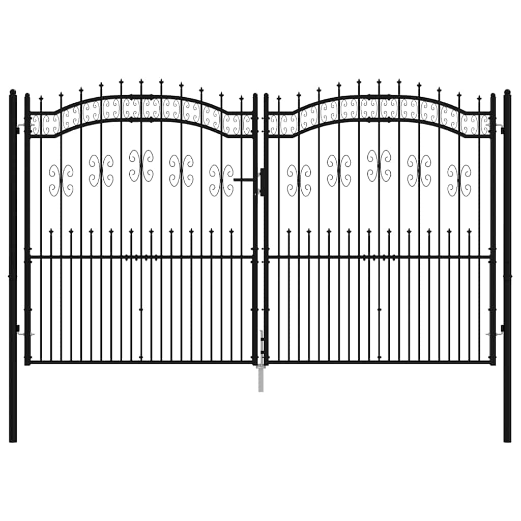 Fence Gate with Spear Top Black 305x175 cm Powder-coated Steel