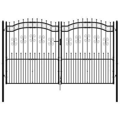 Fence Gate with Spear Top Black 305x175 cm Powder-coated Steel