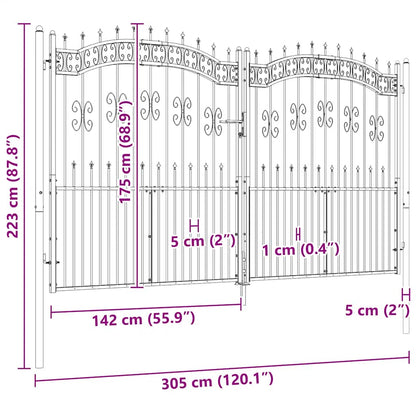 Fence Gate with Spear Top Black 305x175 cm Powder-coated Steel