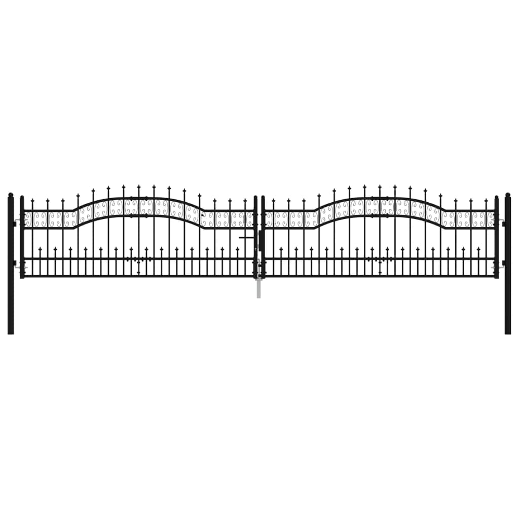 Fence Gate with Spear Top Black 406x75 cm Powder-coated Steel