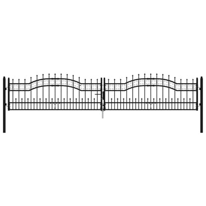 Fence Gate with Spear Top Black 406x75 cm Powder-coated Steel