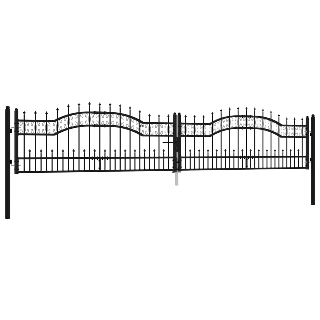 Fence Gate with Spear Top Black 406x75 cm Powder-coated Steel