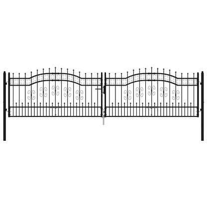 Fence Gate with Spear Top Black 406x100 cm Powder-coated Steel