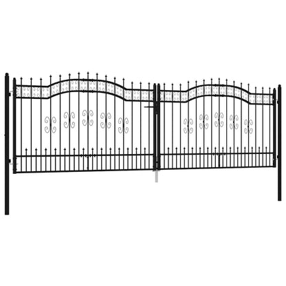 Fence Gate with Spear Top Black 406x125 cm Powder-coated Steel