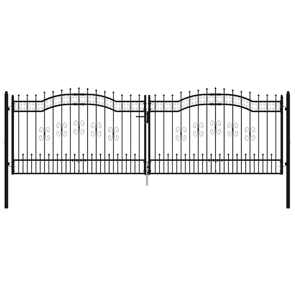 Fence Gate with Spear Top Black 406x125 cm Powder-coated Steel