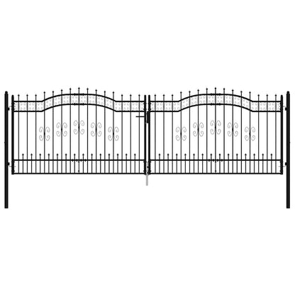 Fence Gate with Spear Top Black 406x125 cm Powder-coated Steel